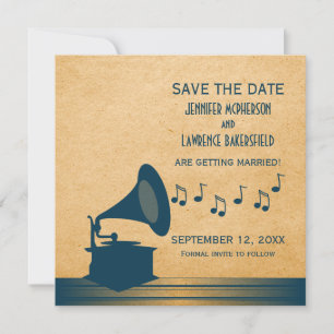 Invitation Carton d'invitation bleu vintage à gramophone pour
