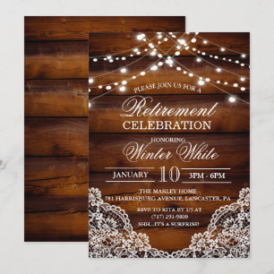 Invitation Carton d'invitation Bois rustique à dentelle