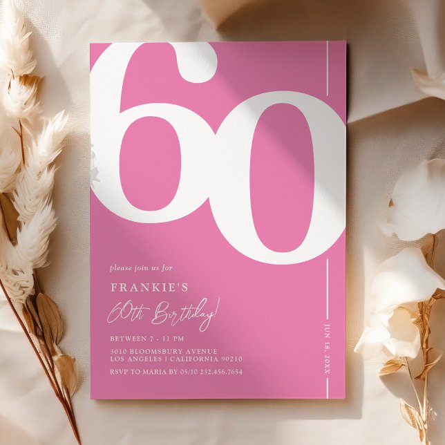 Invitation Carton d'invitation chic rose serif pour 60e anniv (Créateur téléchargé)