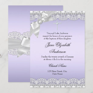 Invitation Carton d'invitation chic violet dentelle pour bapt