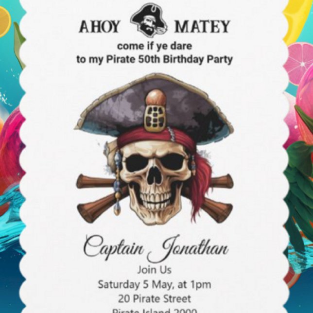 Invitation Carton d'invitation Crâne de Pirate de la Fête (Party Pirates  Is The Destination For Every Celebration And Every Moment.)
