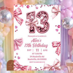 Invitation Carton d'invitation d'anniversaire 13 ans fille à 