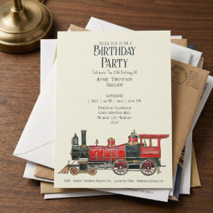 Invitation Carton d'invitation d'anniversaire à locomotive à 