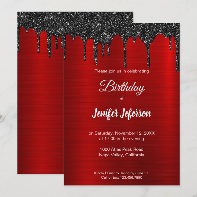 Invitation Carton d'invitation d'anniversaire à paillettes ro (Devant / Derrière)