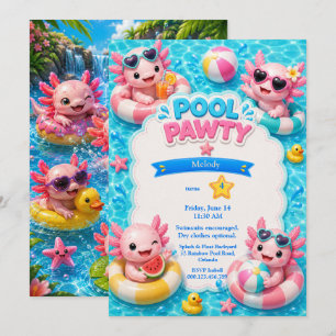 Invitation Carton d'invitation d'anniversaire à thème Axolotl