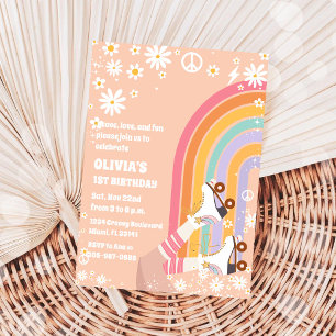 Invitation Carton d'invitation d'anniversaire Arc-en-ciel Rét