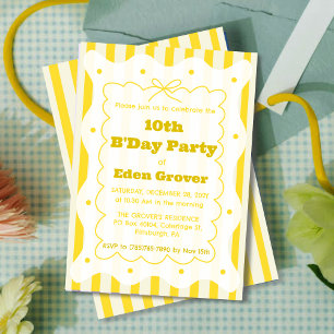 Invitation Carton d'invitation d'anniversaire aux rayures jau