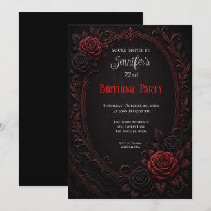 Invitation Carton d'invitation d'anniversaire aux roses rouge