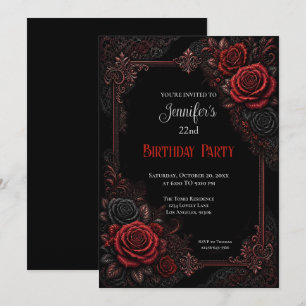 Invitation Carton d'invitation d'anniversaire aux roses rouge