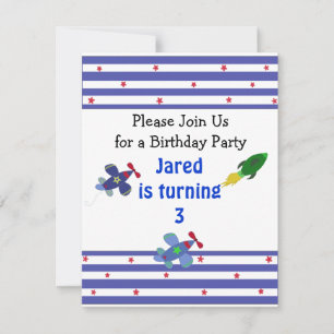 Invitation Carton d'invitation d'anniversaire Avions et Fusée