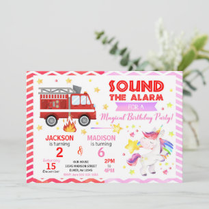 Invitation Carton d'invitation d'anniversaire camion de pompi