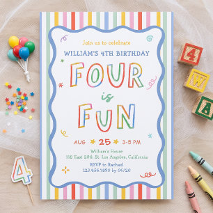 Invitation Carton d'invitation d'anniversaire coloré quatre a
