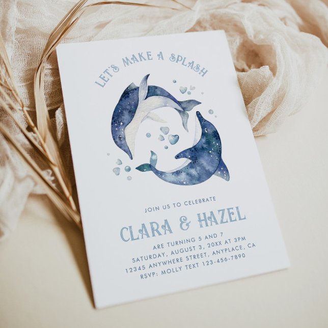 Invitation Carton d'invitation d'anniversaire dauphin à peint (Créateur téléchargé)