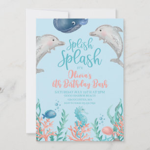 Invitation Carton d'invitation d'anniversaire dauphin sous la