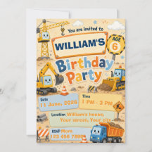 Carton d'invitation d'anniversaire de construction