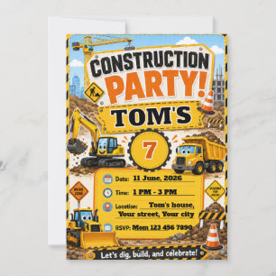 Invitation Carton d'invitation d'anniversaire de construction