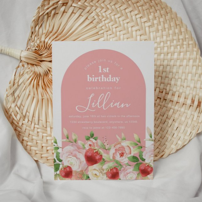 Invitation Carton d'invitation d'anniversaire de fille Fraise (Créateur téléchargé)