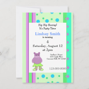 Invitation Carton d'invitation d'anniversaire de hippopotame