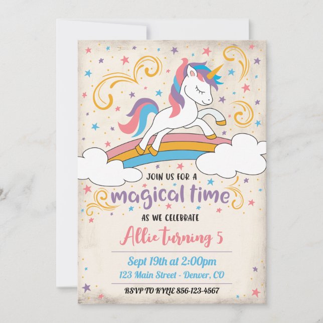 Invitation Carton d'invitation d'anniversaire de licorne de a (Devant)
