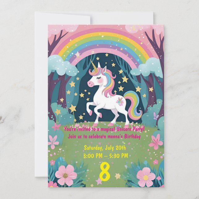 Invitation Carton d'invitation d'anniversaire de licorne magi (Devant)