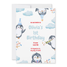 Carton d'invitation d'anniversaire de manchots per