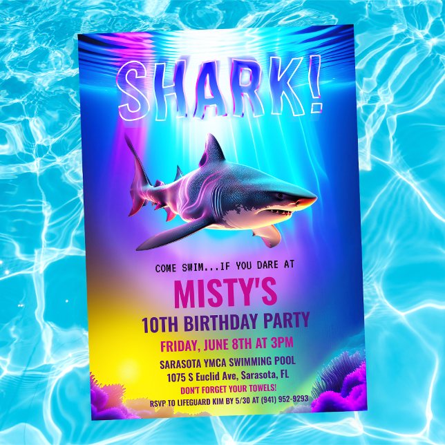 Invitation Carton d'invitation d'anniversaire de requin de né (Créateur téléchargé)