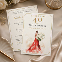 Carton d'invitation d'anniversaire de robe rouge d