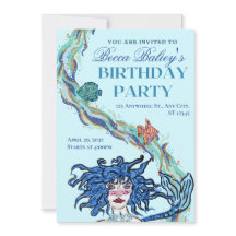 Carton d'invitation d'anniversaire de sirène abstr