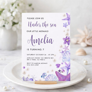 Invitation Carton d'invitation d'anniversaire de sirène sous