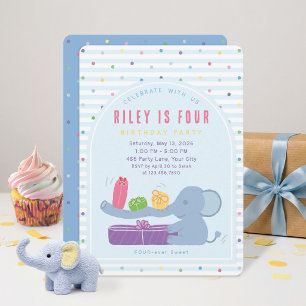 Invitation Carton d'invitation d'anniversaire Éléphant au lon