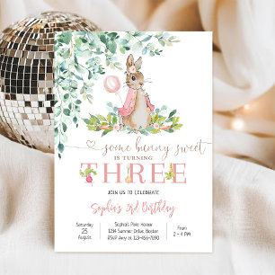 Invitation Carton d'invitation d'anniversaire fille lapin