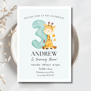 Invitation Carton d'invitation d'anniversaire girafe, Minimal