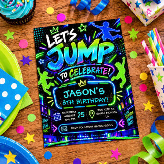 Invitation Carton d'invitation d'anniversaire Glow Neon Jump
