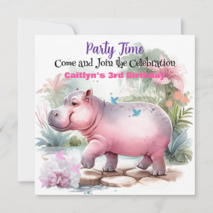 Invitation Carton d'invitation d'anniversaire Hippopotame et