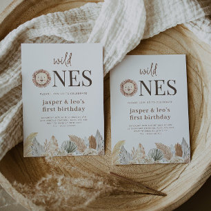 Invitation Carton d'invitation d'anniversaire Jumeaux Folles 