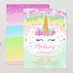 Invitation Carton d'invitation d'anniversaire licorne colorée