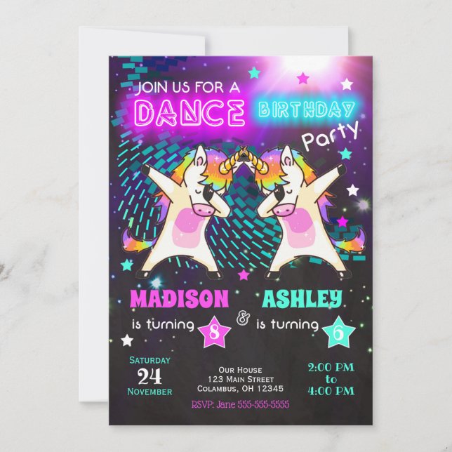 Invitation Carton d'invitation d'anniversaire Licorne Dabbing (Devant)