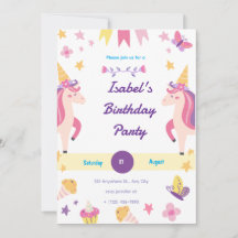 Carton d'invitation d'anniversaire licorne fantais
