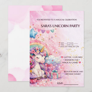 Invitation Carton d'invitation d'anniversaire Licorne Magique
