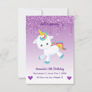 Invitation Carton d'invitation d'anniversaire Licorne Magique