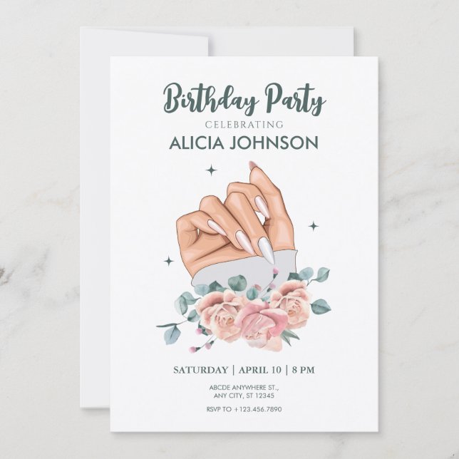 Invitation Carton d'invitation d'anniversaire nail art de lux (Devant)