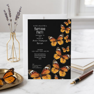 Invitation Carton d'invitation d'anniversaire noir Papillon M