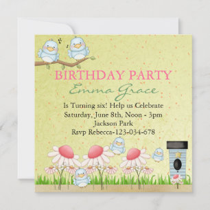 Invitation Carton d'invitation d'anniversaire Oiseau Jaune/Bl