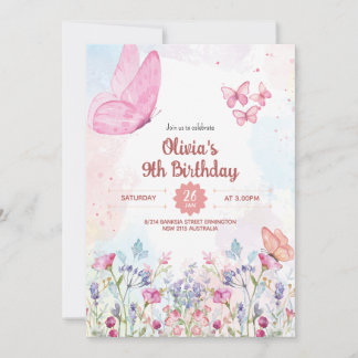 Invitation Carton d'invitation d'anniversaire Papillon Pastel