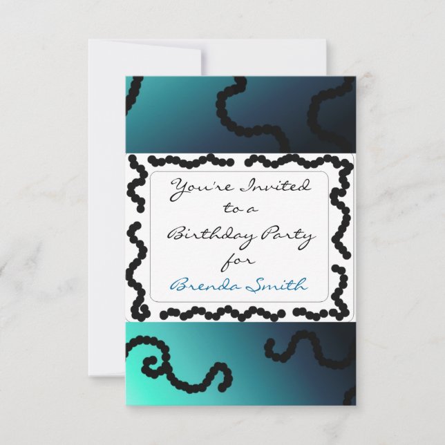 Invitation Carton d'invitation d'anniversaire perlé bleu et n (Devant)