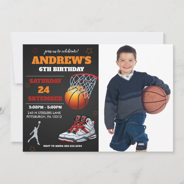 Invitation Carton d'invitation d'anniversaire photo basket-ba (Devant)