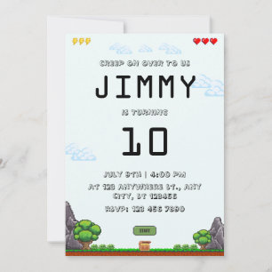 Invitation Carton d'invitation d'anniversaire Pixel Game