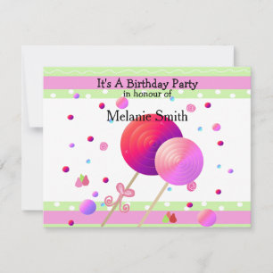 Invitation Carton d'invitation d'anniversaire pour bonbons et