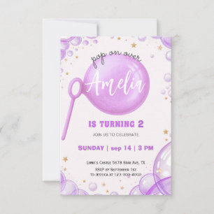 Invitation Carton d'invitation d'anniversaire Purple Bubble P