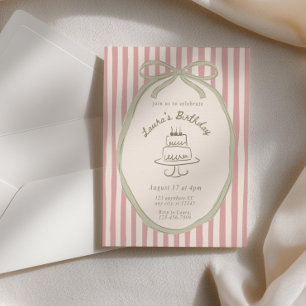 Invitation Carton d'invitation d'anniversaire rayé vintage, H